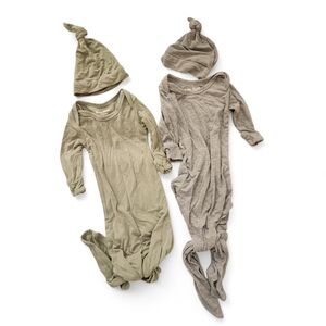 Neutral Knot Gown Set for Babies - Olive & Gray